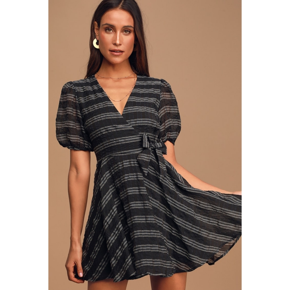 Lulu's Plaid About You Black Organza Skater Dress SZ M